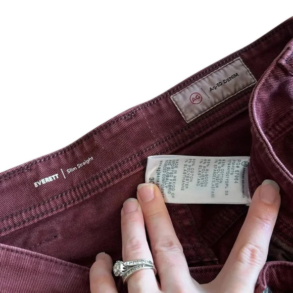 AG Adriano Goldschmied Burgundy Everette Slim Straight Jeans 30x33 - Picture 4 of 5